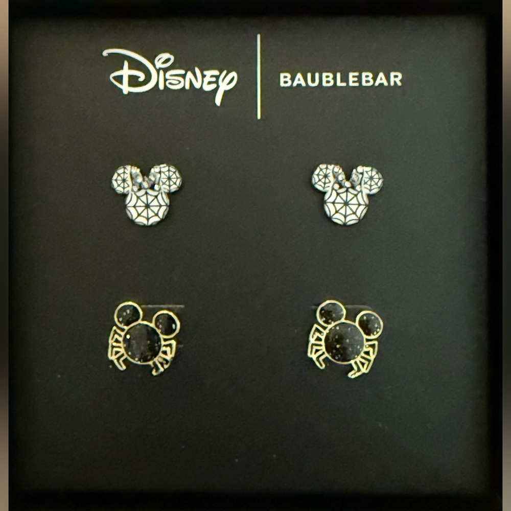 Disney X Baublebar Mickey Mouse Spider & Web Halloween Earring Studs Set of 2 - Picture 2 of 4